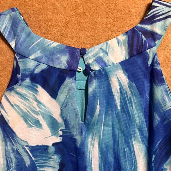 Studio One Women 8 Blue Teal Halter Key Hole Back Ruffle Tiered Summer Dress (W) - Picture 9 of 9